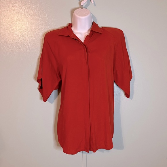 4200 Koala Blouse‎ VINTAGE Orange Hidden Buttons Shoulder Pads Size Small - Picture 1 of 9